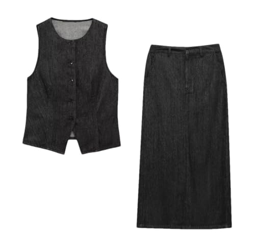 Conjunto de 2 piezas de mezclilla para mujer, chaleco y falda a juego, Set, XS