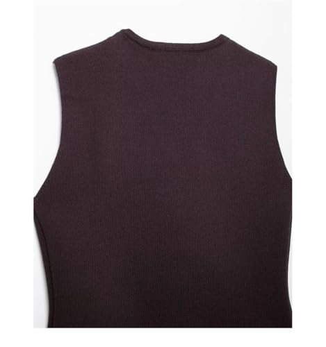 Traje de punto vintage para mujer, cuello en V, sin mangas, con un solo botonadura, falda recta larga empalmada, Traje, S