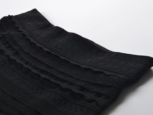 Traje de punto de alta calle para mujer, cuello cuadrado, sin mangas, camiseta corta sin mangas, falda midi con dobladillo con volantes, para mujer, conjunto liso, Negro, L