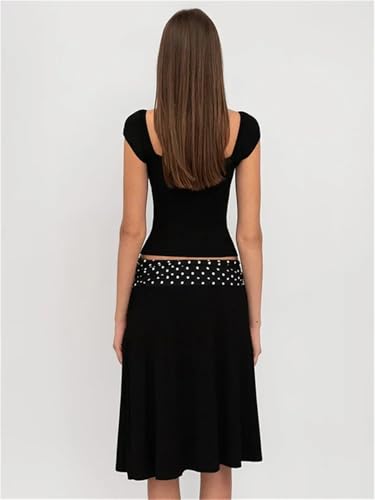 Conjunto de 2 piezas para mujer, minifalda con cordones, espalda descubierta, top corto y falda de cintura alta, Negro, S