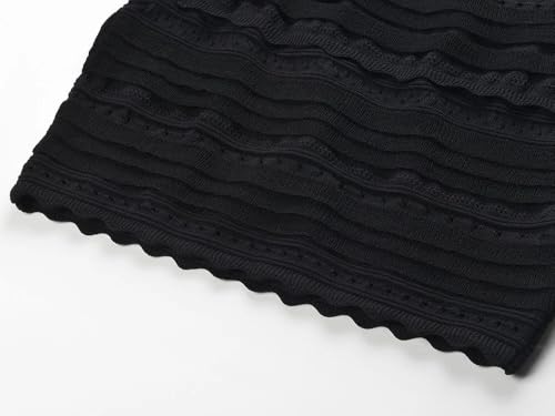 Traje de punto de alta calle para mujer, cuello cuadrado, sin mangas, camiseta corta sin mangas, falda midi con dobladillo con volantes, para mujer, conjunto liso, Negro, L