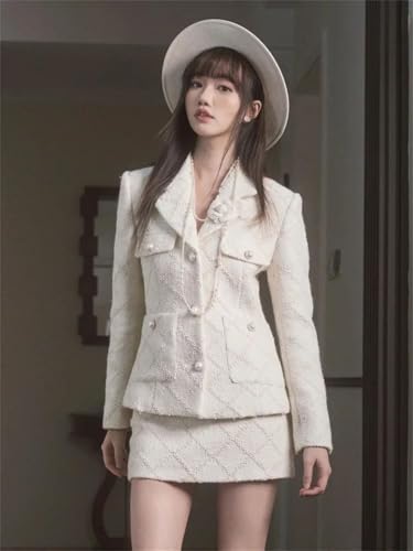 Conjunto de 2 piezas de tweed para mujer, abrigo y falda, Color De La Imagen, M