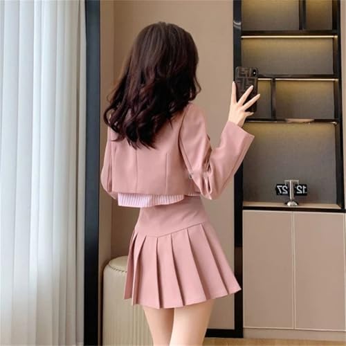 Traje de manga larga para mujer, falda plisada, uniforme de tres piezas, conjunto diario, Color1 - Juego de 3 piezas, M