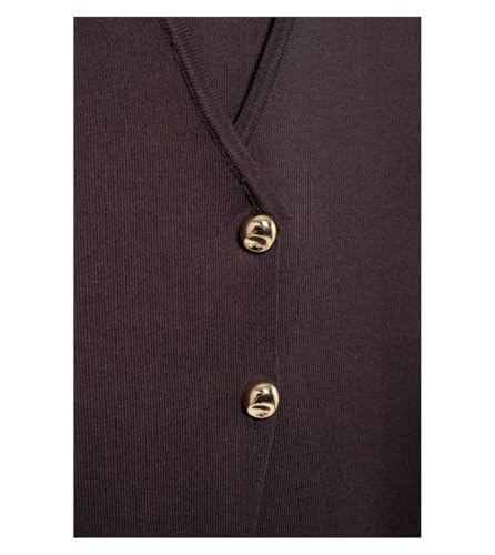 Traje de punto vintage para mujer, cuello en V, sin mangas, con un solo botonadura, falda recta larga empalmada, Traje, S