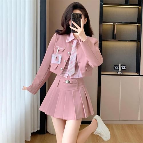 Traje de manga larga para mujer, falda plisada, uniforme de tres piezas, conjunto diario, Color1 - Juego de 3 piezas, M