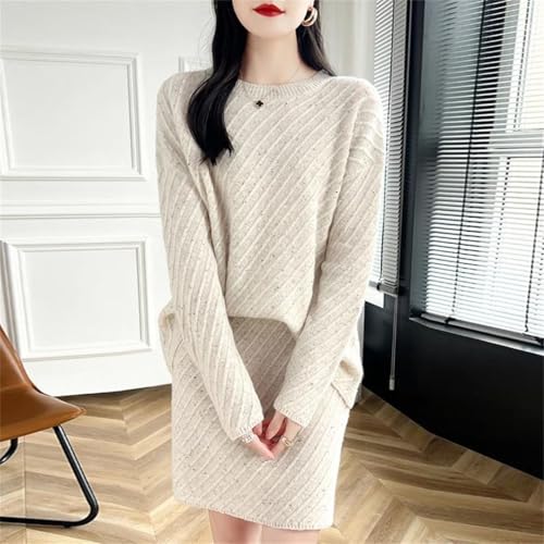 Suéter De Manga Larga para Mujer, Falda A La Cadera, Conjunto De Dos Piezas, Top Suelto, Falda Corta Lisa pnnrk M