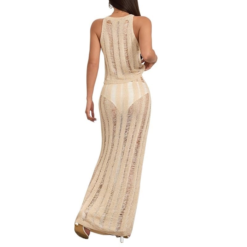 WXBCDS Vestido Playa Mujer Top sin Mangas, Falda Larga, Tejido de Punto, for Playa, for Mujer(White,M)