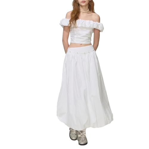 Conjunto de top corto y falda con hombros descubiertos para mujer, adornado con perlas, T006 Qz007-blanco, XS