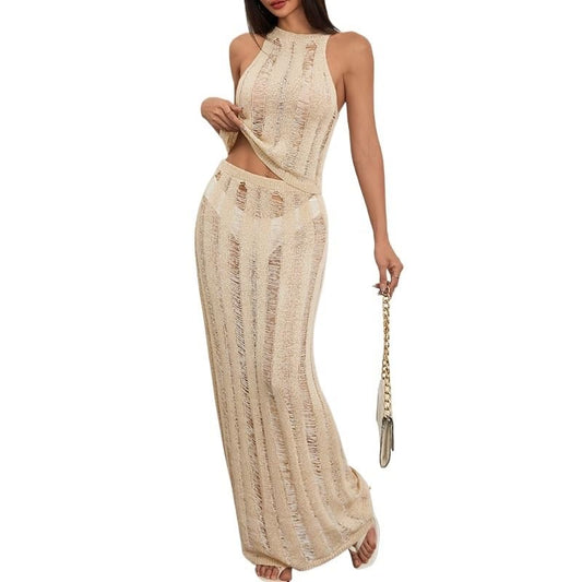 WXBCDS Vestido Playa Mujer Top sin Mangas, Falda Larga, Tejido de Punto, for Playa, for Mujer(White,M)