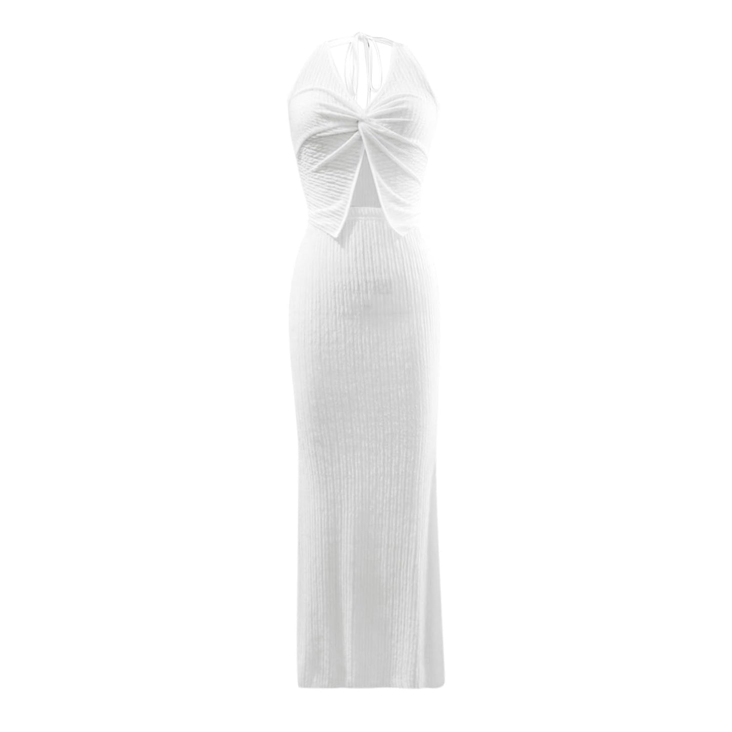 Conjunto de dos piezas para mujer, top corto y falda larga, ideal para vacaciones de verano Peleles cortos blancos para mujeres, blanco, XL
